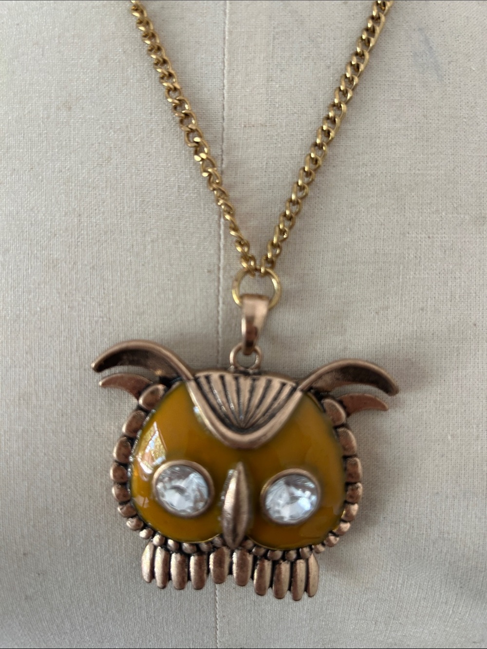 Gold-Tone Yellow Owl Pendant Necklace